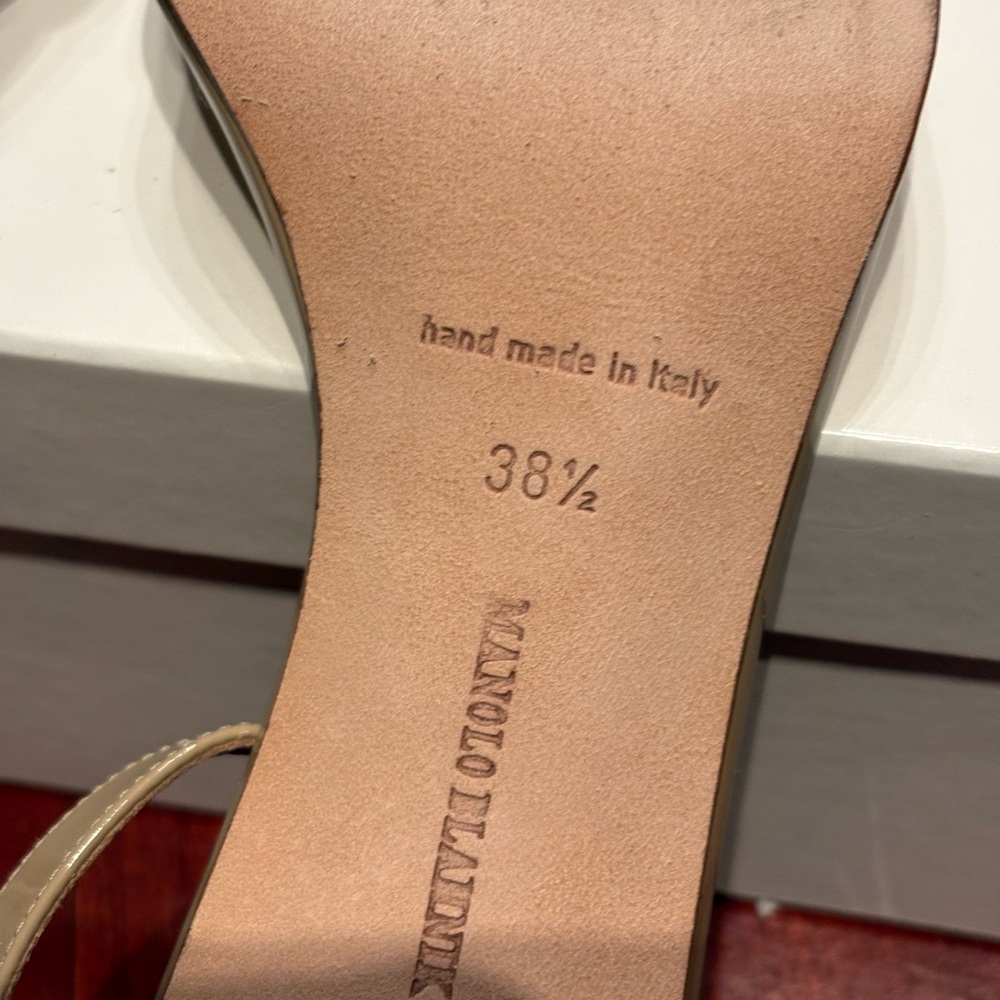 Manolo Blahnik Patent Leather Nude Ankle Strap Heels - Picture 9 of 12